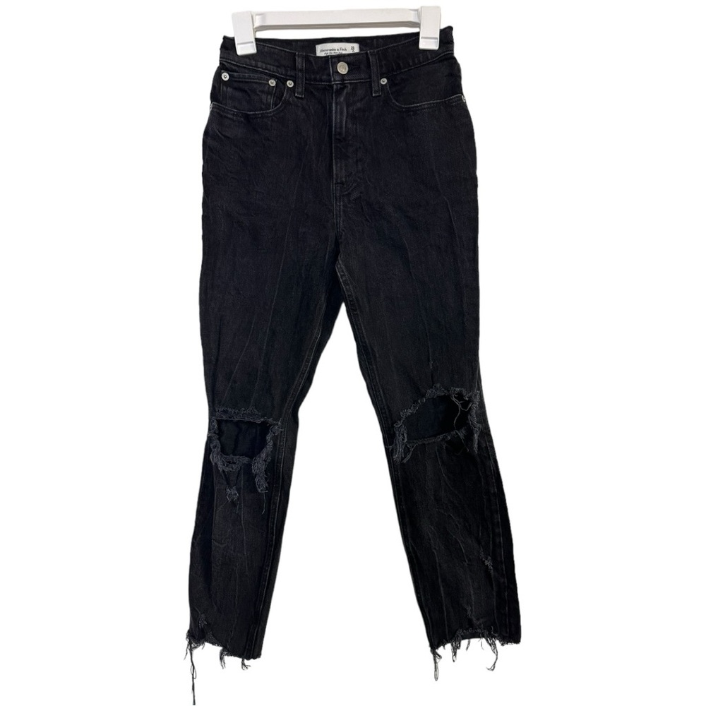 Abercrombie & Fitch High Rise Mom jeans distressed raw hem size 2R